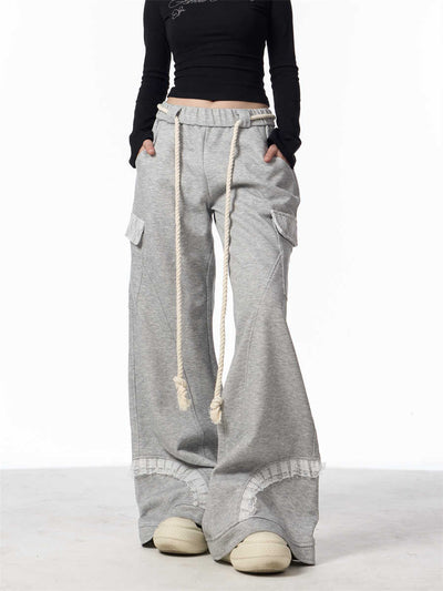 Pantalones de Chándal Gris Cintura Ajustable con Bolsillos Múltiples para Mujer - Image 14