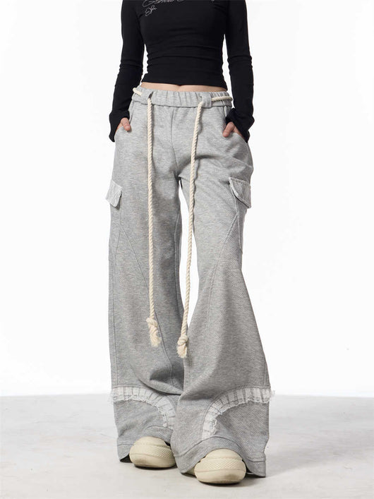Pantalones de Chándal Gris Cintura Ajustable con Bolsillos Múltiples para Mujer - Image 14