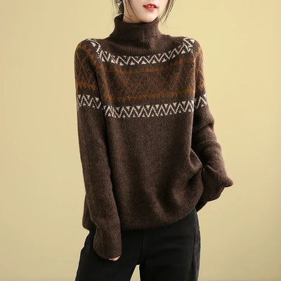 Suéter Tejido Jacquard Cuello Alto - Estilo Literario y Casual - Image 9