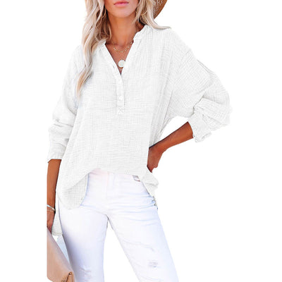 Blusa Suelta de Manga Larga con Cuello y Botones Decorativos - Otoño - Image 3