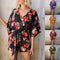 Jumpsuit Suelto con Cuello V, Mangas Estampadas y Cordones