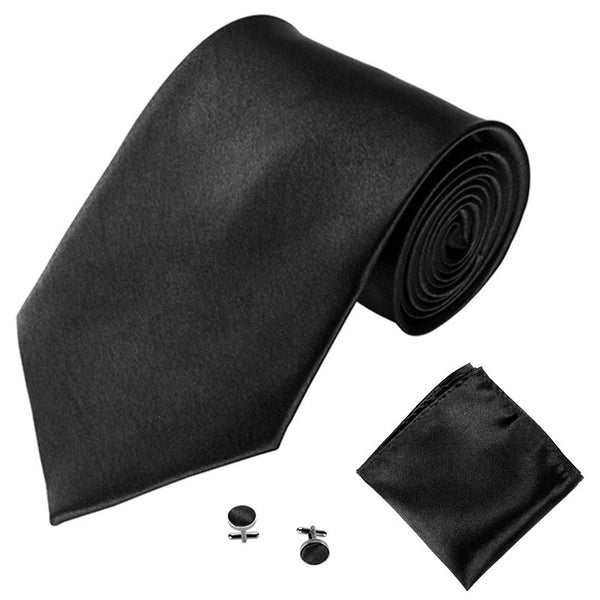 Set de Gemelos, Pañuelo y Corbata Monocromática para Hombre