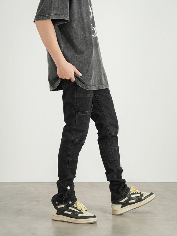 Calça Jeans Slim Fit com Corte Tridimensional e Bolsos Peito