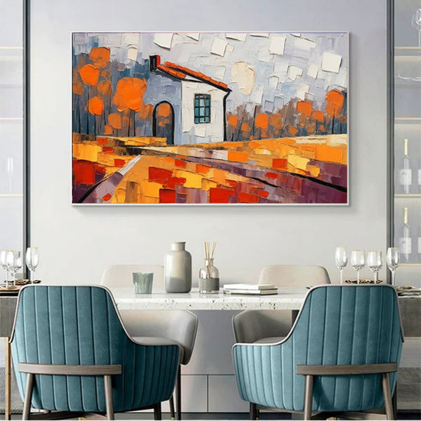 Cuadro Pintura al Óleo Artesanal Paisaje Rural para Sala y Comedor