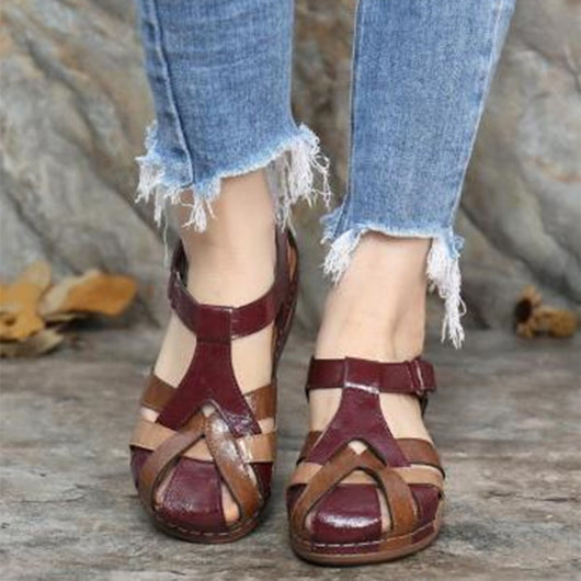 Sandalias Cuña Vintage con Hebilla Cruzada para Mujer - Image 2