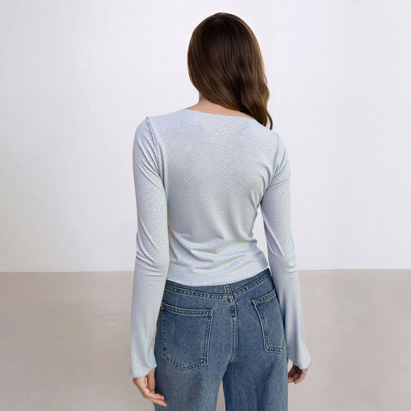 Blusa Base Minimalista de Manga Larga para Mujer - Estilo Sofisticado Rejuvenecedor