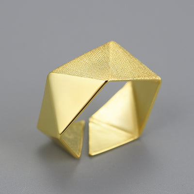 Anillo Ajustable de Plata S925 con Diseño Geométrico Facetado para Mujer - Image 5
