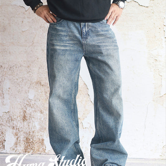 Jeans Rectos Khaki con Lavado Vintage para Hombre