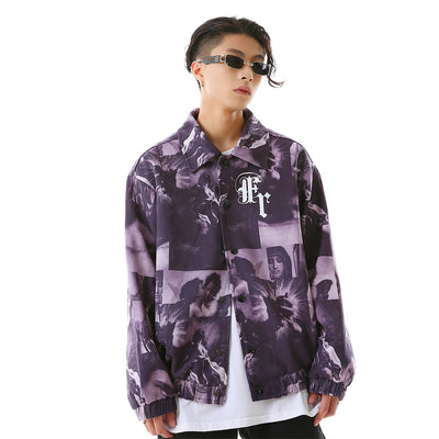 Chaqueta Blazer Oversize Estampado Completo Solapa Clásica para Hombre