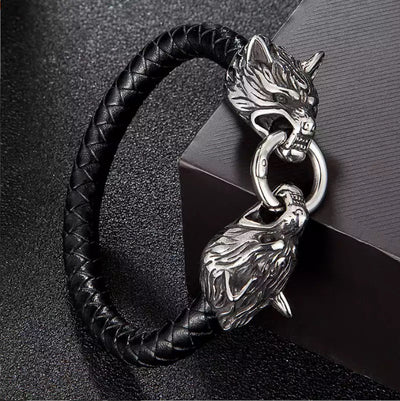 Pulsera de Cuero con Cabeza de Lobo en Acero Titanio para Hombre - Image 7