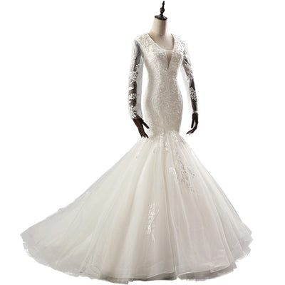 Vestido de Novia Sirena Francés Elegante con Cola Delicada