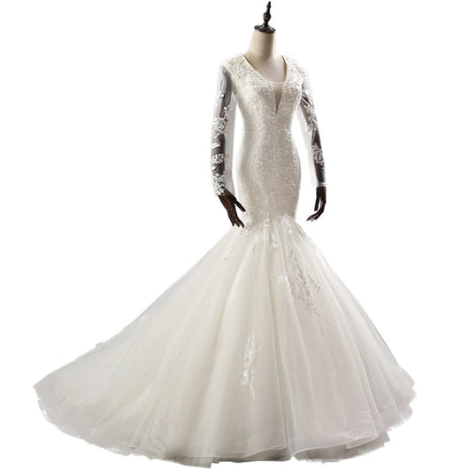 Vestido de Novia Sirena Francés Elegante con Cola Delicada
