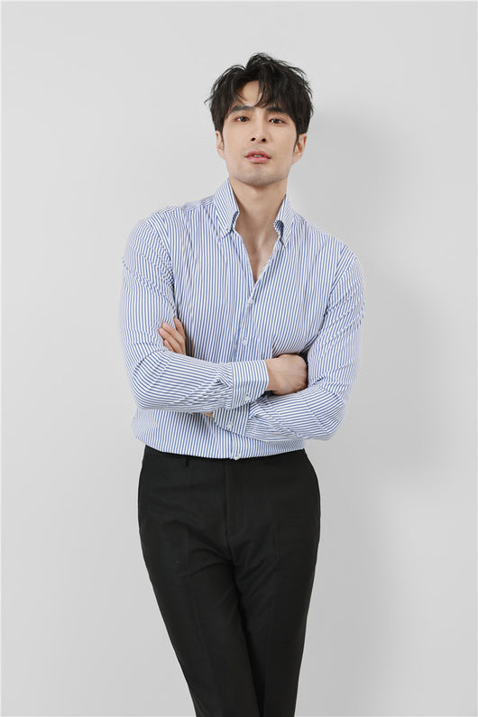 Camisa de Rayas V-Neck de Manga Larga para Hombre - Image 10