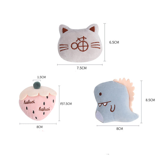Set of 6 mini plush pet toys including a cat head, two dinosaurs, a strawberry, and two other animals. - Image 11