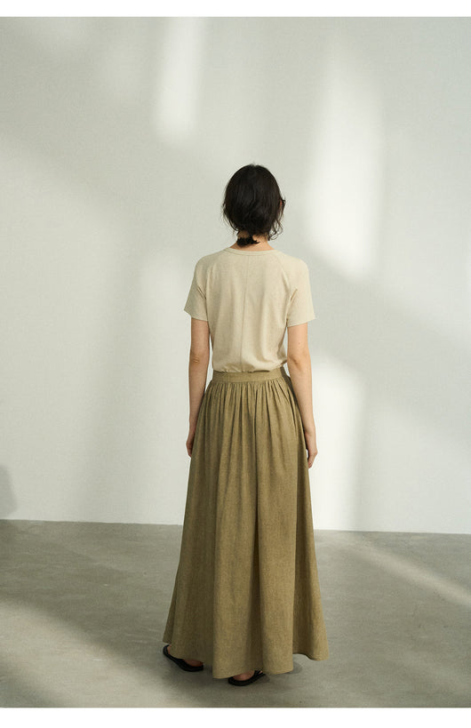 Falda Plisada Tencel Lino Efecto Desteñido con Volumen - Elegancia Moderna para Mujer - Image 32