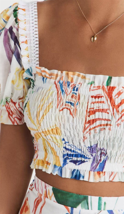 Conjunto Falda y Blusa Estampada con Cuello Cuadrado y Mangas Abullonadas - Image 11
