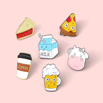 Broche Metálico Temático de Comida y Café - Accesorios Divertidos