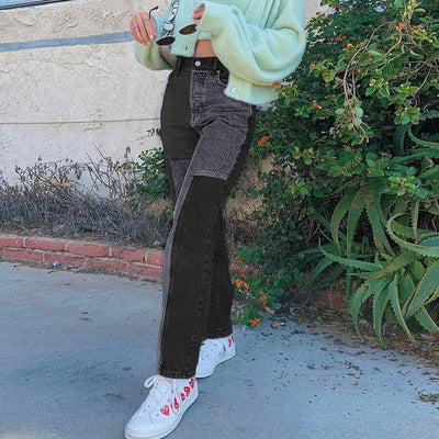 Jeans de Cintura Alta con Costuras Asimétricas y Contraste de Colores - Image 3