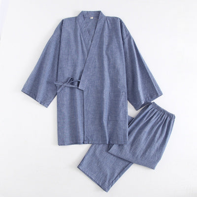 Pijama de Algodón Rayado para Pareja - Conjunto Kimono Japonés Cómodo - Image 8