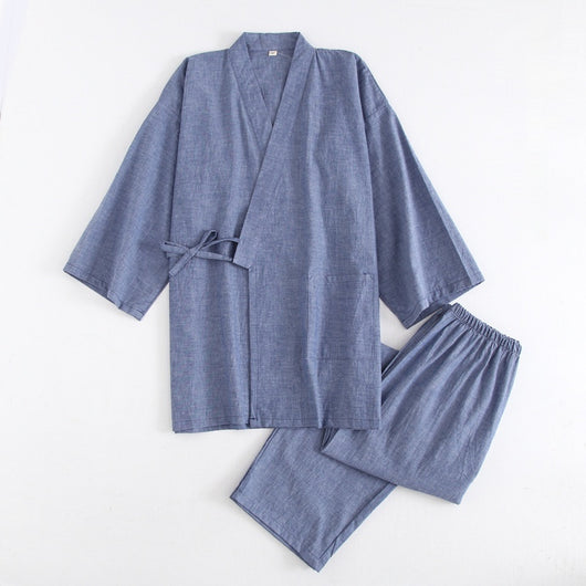 Pijama de Algodón Rayado para Pareja - Conjunto Kimono Japonés Cómodo - Image 8