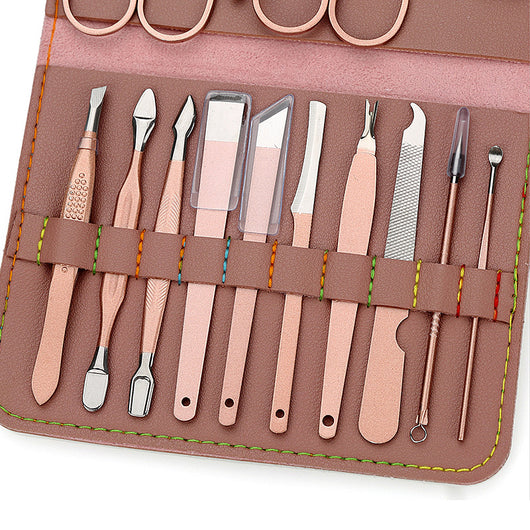 Estuche de Herramientas de Manicura en Cuero PU Oro Rosado Portátil - Image 9