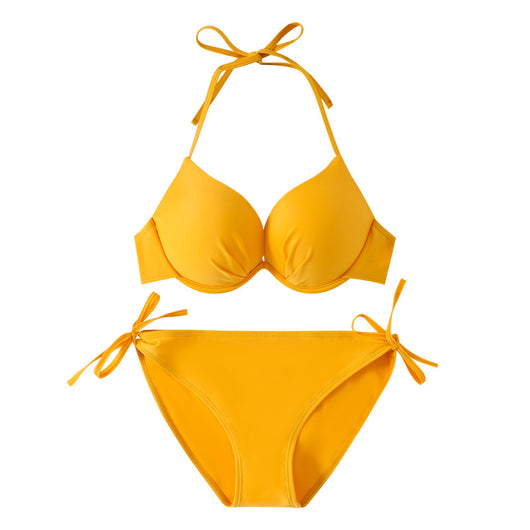 Vibrant blue push-up halter bikini swimsuit with tie-side bottoms, perfect for beach vacations. - Image 5