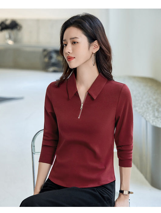 Polera Minimalista Slim Fit con Cierre de Medio Largo para Mujer - Image 16