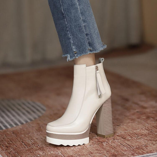 Botas Tobilleras Plataforma Gruesa Tacón Alto Punta Redonda para Commuter - Image 2