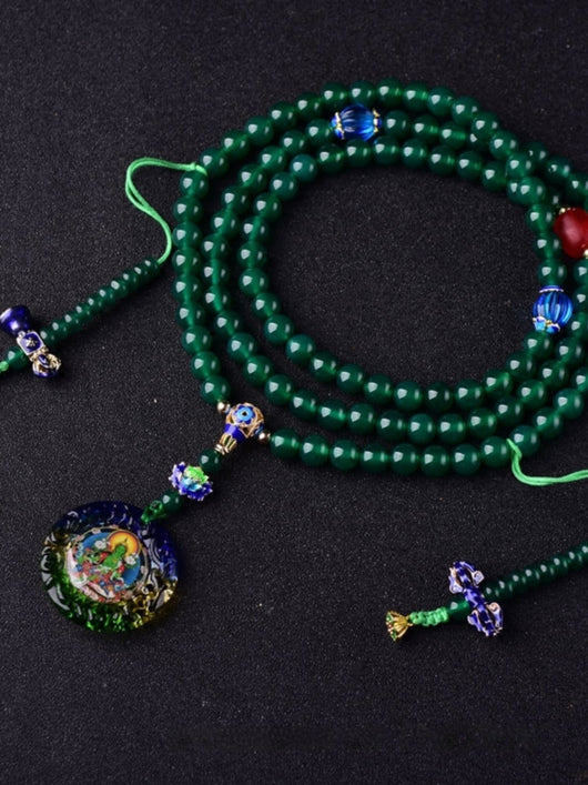 Pulsera Colgante Ágata Verde Natural 108 Círculos Múltiples Thangka - Image 3