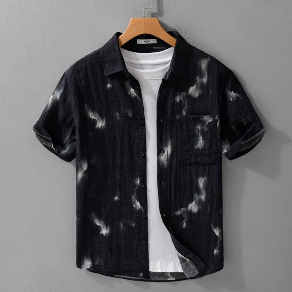 Camisa de Lino Estampada Manga Corta Fresca para Verano