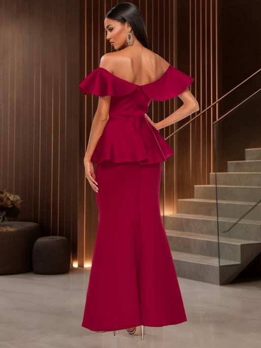 Vestido Fishtail Elegante con Volantes y Hombros Descubiertos - Image 15