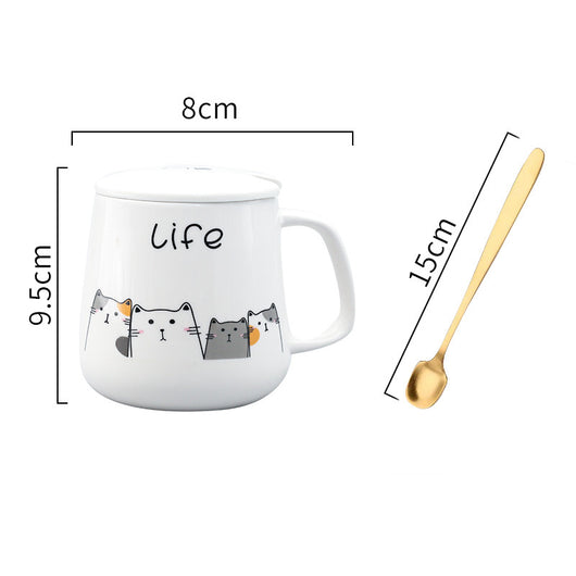 Taza de Cerámica Gato Kawaii con Tapa y Cuchara para Café - Image 5