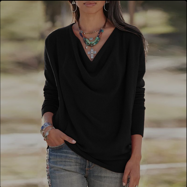 Blusa Casual de Manga Larga Color Sólido para Mujer