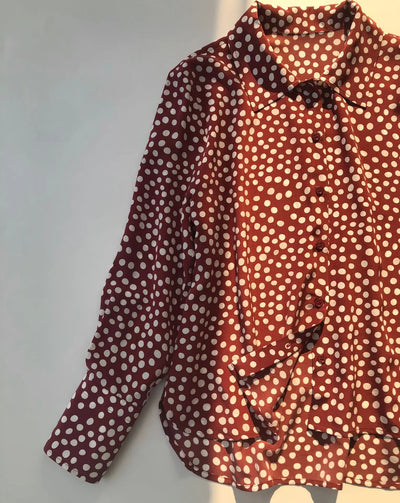 Camisa Vintage Burdeos con Lunares en Seda - Cuello Solapa Manga Larga - Image 29
