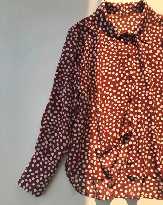 Camisa Vintage Burdeos con Lunares en Seda - Cuello Solapa Manga Larga - Image 29