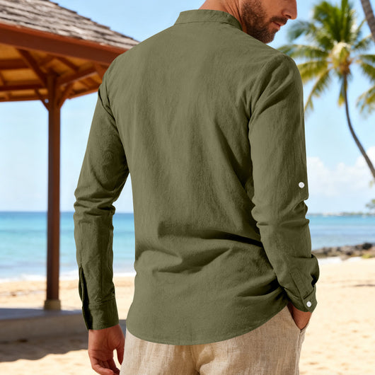 Camisa Henley de Lino Manga Larga para Hombre - Image 27