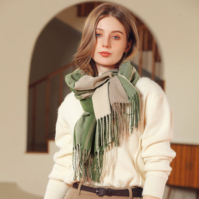 Bufanda Gruesa para Mujer con Flecos - Abrigo Cálido de Invierno