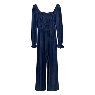 Jumpsuit de Mezclilla con Cuello Cuadrado y Detalle Fruncido para Mujer - Image 3