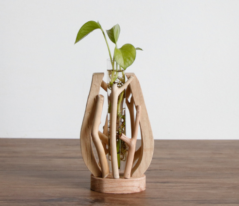 Jarrón de Madera Maciza Artesanal con Diseño Decorativo para Flores y Plantas Hidropónicas - Image 23