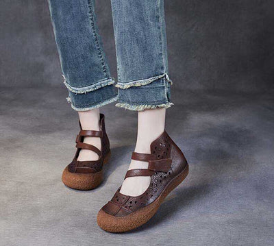 Sandalias Planas de Cuero Retro con Diseño Calado y Suela Antideslizante - Image 10
