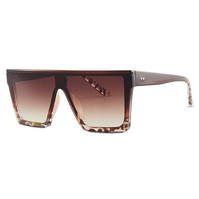Oversize flat-top sunglasses with brown gradient lenses and a brown frame featuring a subtle leopard print. - Image 14