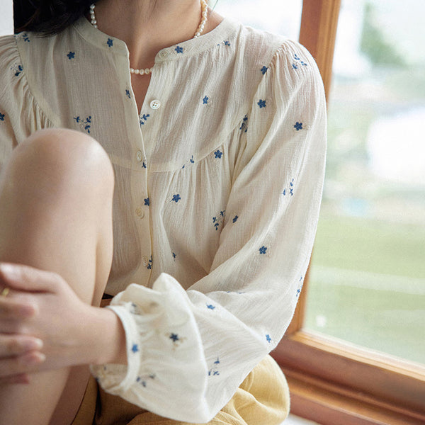 Blusa Floral Bordada Suelta para Mujer