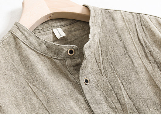 Camisa Holgada de Algodón y Lino Estilo Japonés para Hombre - Image 5