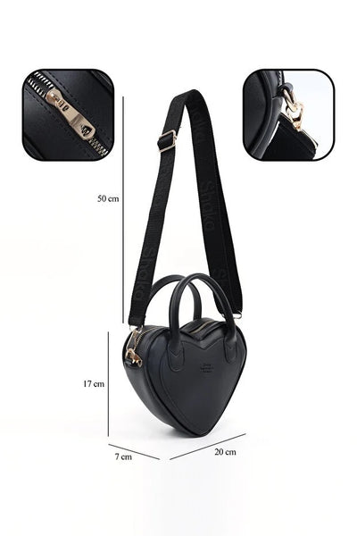 Bolso de Mano en Forma de Corazón Negro - Cuero Sintético con Cierre - Image 3