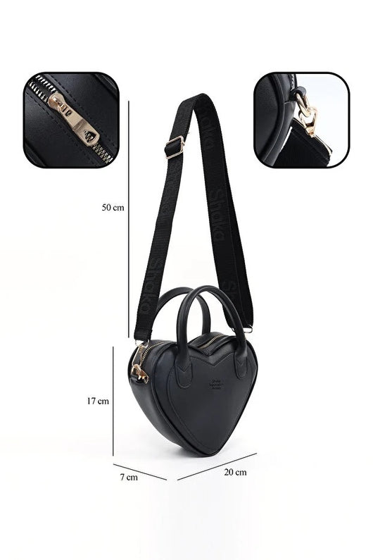 Bolso de Mano en Forma de Corazón Negro - Cuero Sintético con Cierre - Image 3