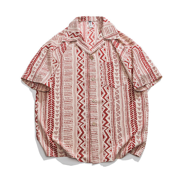 Camisa Vintage a Rayas con Solapa - Manga Corta Unisex