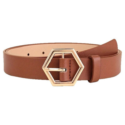 Cinturón PU con Hebilla Dorada Estrella Hexagonal Irregular para Mujer - Image 5