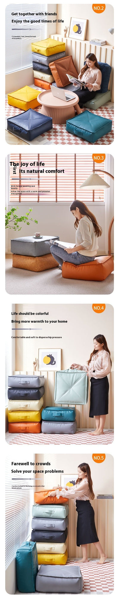 Sofá Futon Tatami de Cuero Estilo Japonés con Cojín de Piso - Image 15