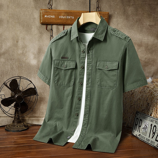 Camisa de Algodón Puro para Hombre - Manga Tres Cuartos Casual Outdoor
