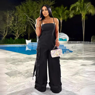 Jumpsuit de Trabajo para Mujer con Bolsillos Múltiples y Pierna Ancha - Image 4